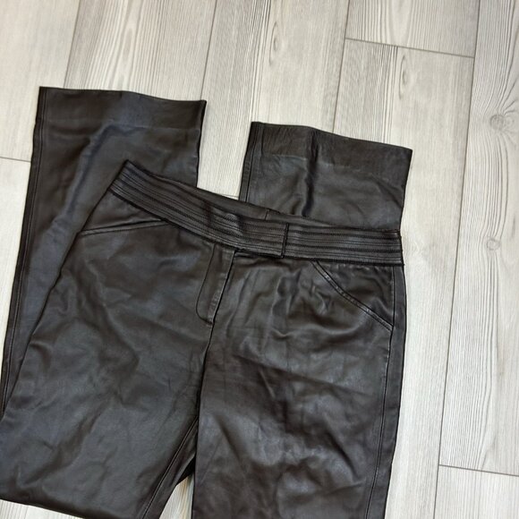 Etcetera Brown Leather Pants Trousers Womens Size 4 Lined - 30” Inseam - Picture 2 of 10